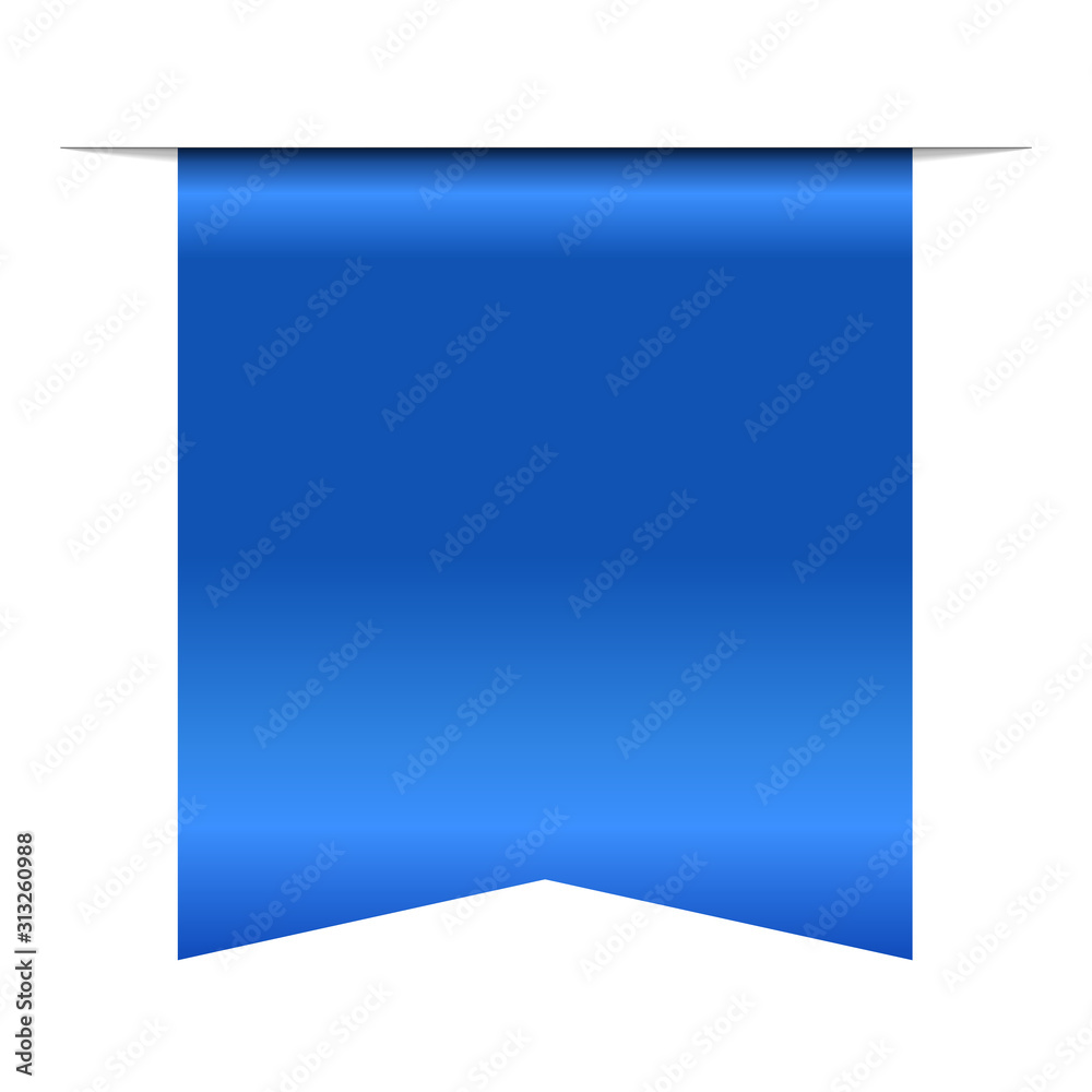 Blue bookmark banner 3D. Vertical book mark, isolated white background