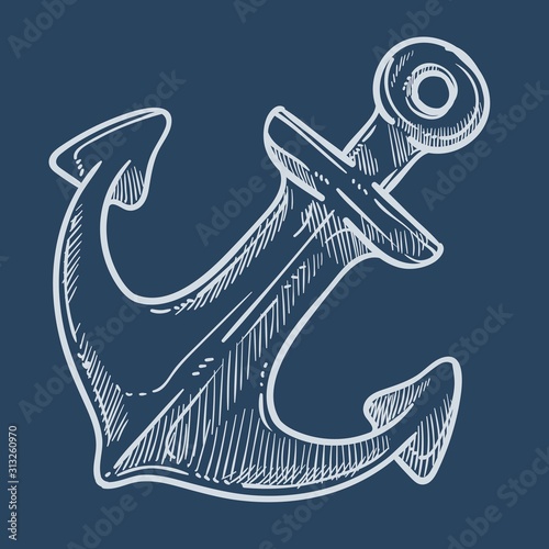Marine anchor sketch icon, ship stop device