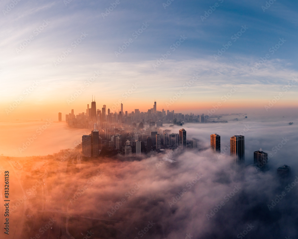 Foggy sunrise Chicago