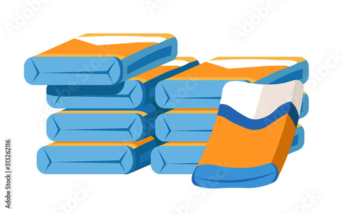 Building materials in packs, cement packages stacks isolated icon
