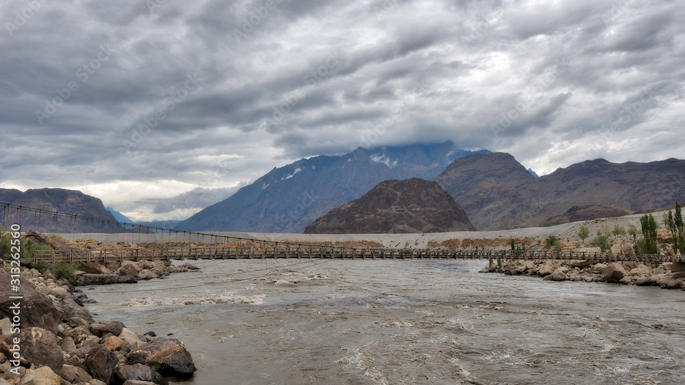 Indus River in northern Pakistan on a cloudy day, taken in August 2019