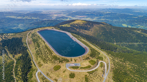 Aerial view of the water reservoire Dlouhe Strane