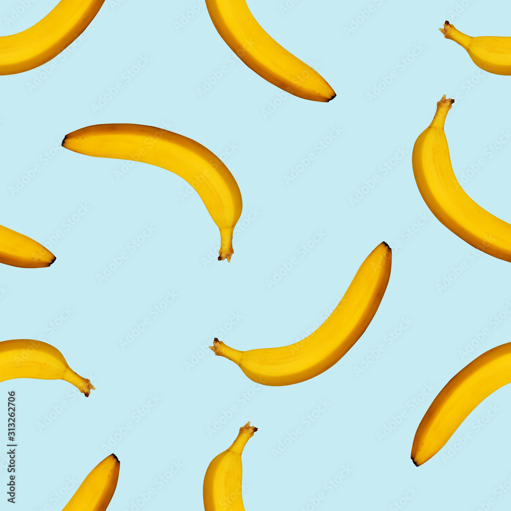 Yellow Banana seamless pattern. Ripe bananas isolated on white background