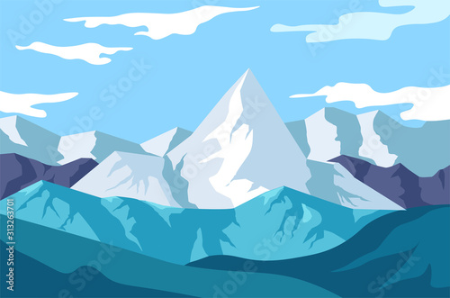 Winter landscape, mountains view, snowy rocks and wild nature