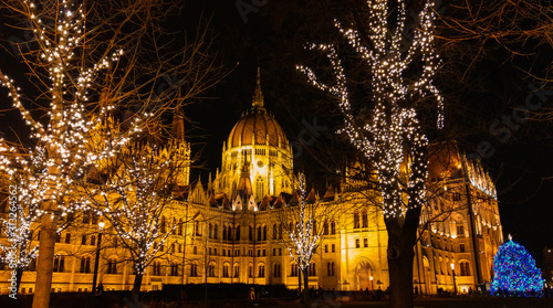 Photography Parliament building of Budapest at christmas time in the night