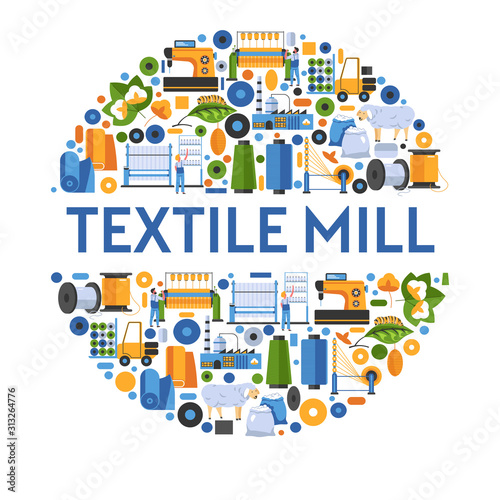 Textile mile, fabric factory or plant isolated icon