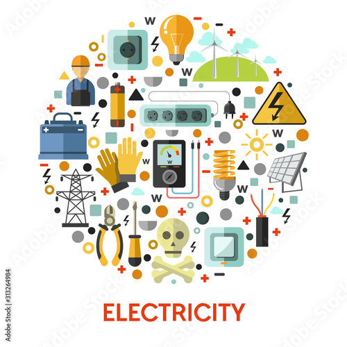 Electricity isolated icon, electrician tools and eco energy