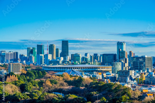 新国立競技場 国立競技場 風景 日本 東京 オリンピック スタジアム 都市風景 青空 鳥瞰図