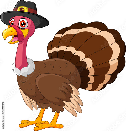 Happy Cartoon Turkey in a hat