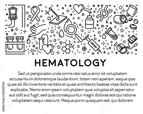 Blood donation and hematology science line icons banner