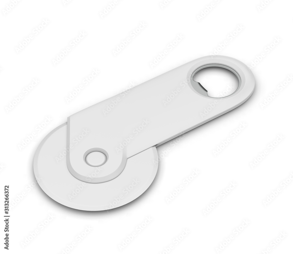 Blank Pizza Cutter Bottle Opener For Branding, 3d render illustration. Blank Pizza Cutter Bottle Opener For Branding, 3d render illustration.