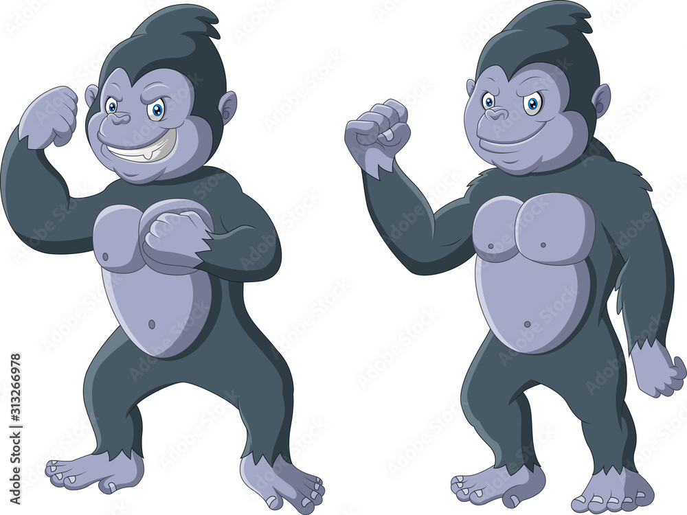 Fototapeta premium Cartoon funny gorilla standing pose