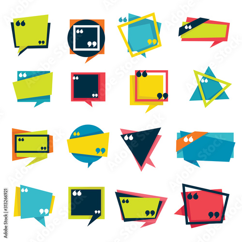 Speech bubbles and quotation mark isolated icons, inverted comas