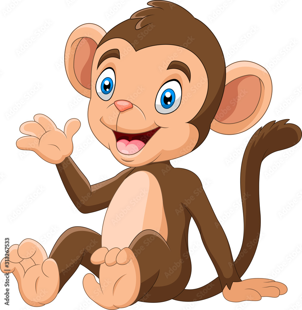 Cartoon Happy monkey waving hand Stock Vector | Adobe Stock