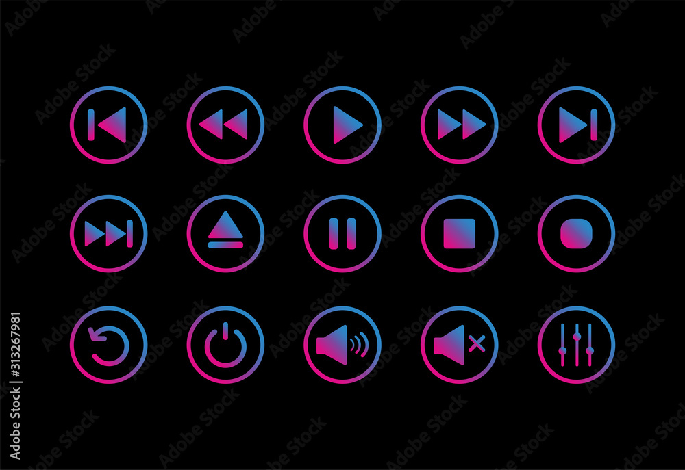 Media player control icon. Play button icon. Vector illustration. Media player control icon. Play button icon. Vector illustration.