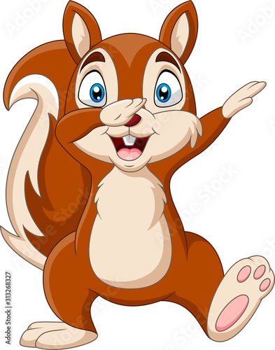Cartoon funny squirrel waving hand