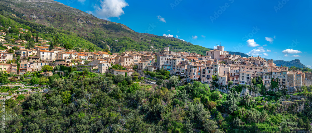 Panoramic view of Tourrettes-sur-Loup village in Southeastern France, Alpes Maritimes.