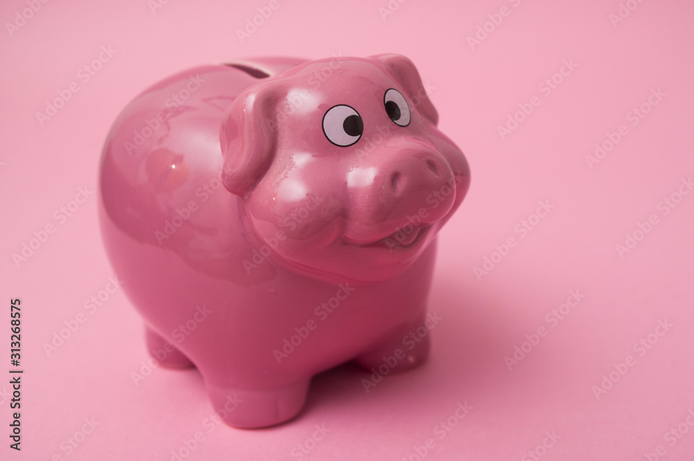 Closeup of pink piggy bank on pink background