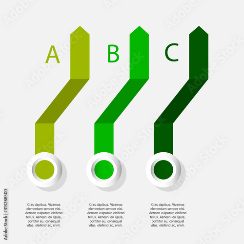 Infographic arrows with 3 step up options and glass elements. Vector template in flat design style