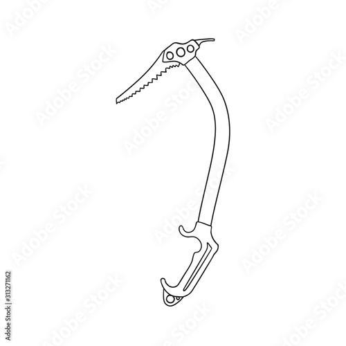 Hand Drawn Ice Axe. Mountaineering Tool. Vector
