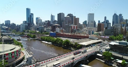 Aerial of Melbourne with the Yarra River, Australia