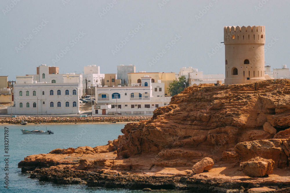 old town in Oman sea view and tower
