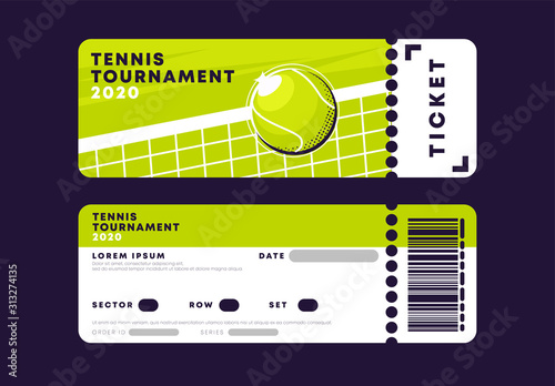 Vector illustration of the entrance ticket to a tennis match, tennis tournament