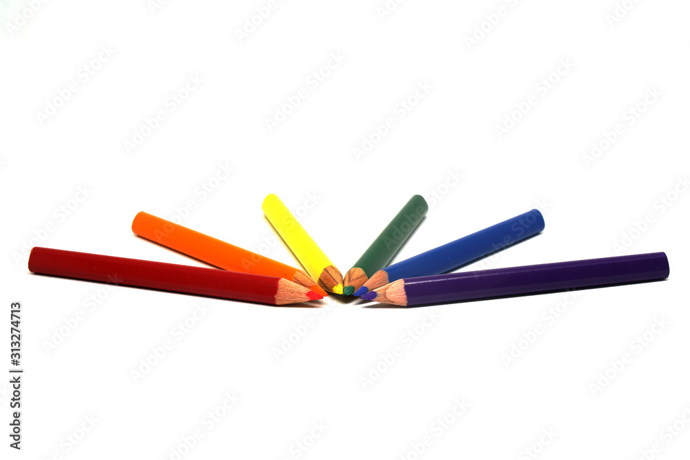 Object - Many Coloured pencil or crayon for drawing isolated with white background - Pride Flag concept Object - Many Coloured pencil or crayon for drawing isolated with white background - Pride Flag concept