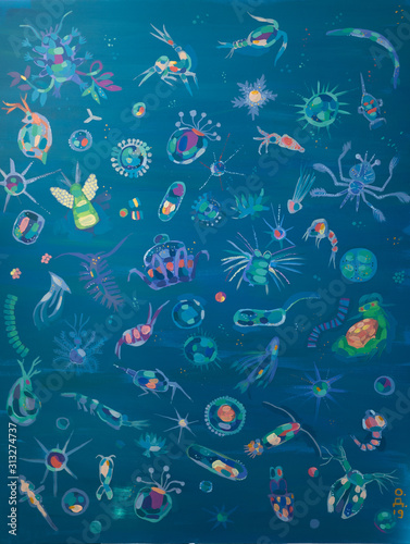 Plankton Colorful Contemporary Abstract Acrylic Underwater Painting on Canvas 