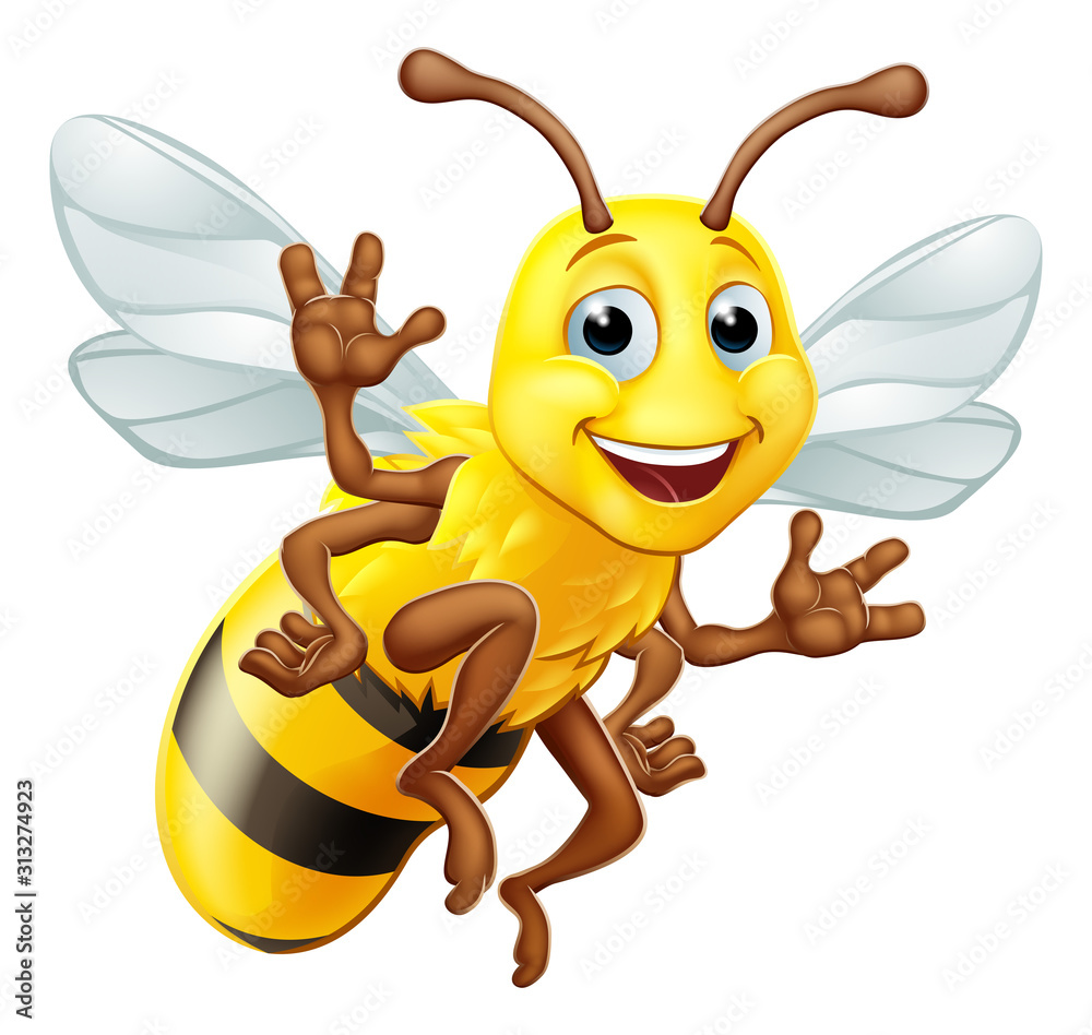 A bumble bee or honey bumblebee cartoon character insect flying and waving  Stock Vector | Adobe Stock