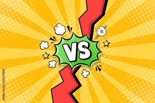 Versus pop art comics style background design. VS letters for battle, challenge or fight poster template.