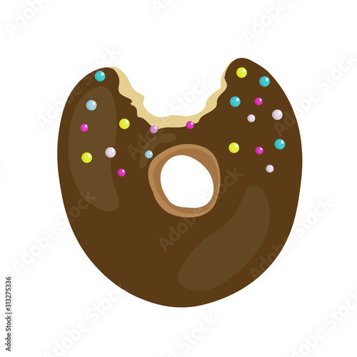 chocolate bitten donut  with topping on a white background