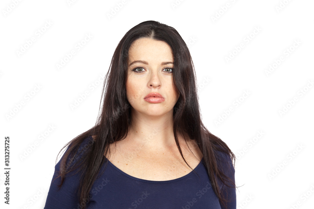 Brunette young woman front portrait isolated on white Brunette young woman front portrait isolated on white