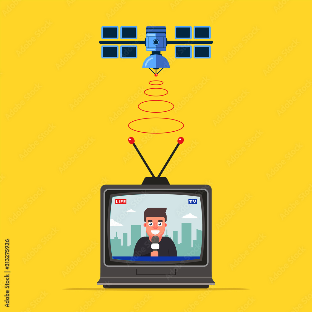 satellite television transmitting the signal to the earth. journalist