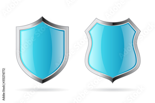 Blue secure shields vector icons photo