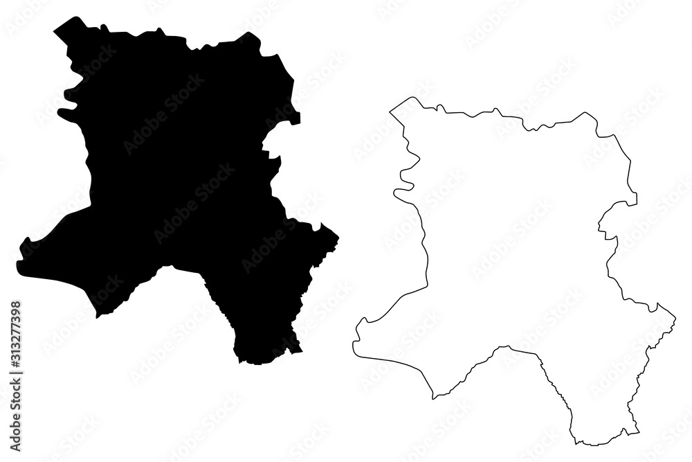 District of Ferizaj (Republic of Kosovo and Metohija, Districts of Kosovo, Republic of Serbia) map vector illustration, scribble sketch Urosevac map..