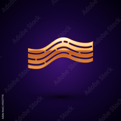 Gold Bacon stripe icon isolated on dark blue background. Vector Illustration