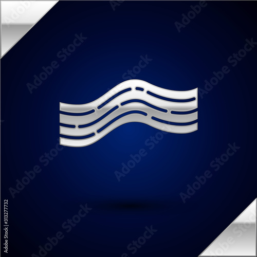 Silver Bacon stripe icon isolated on dark blue background. Vector Illustration