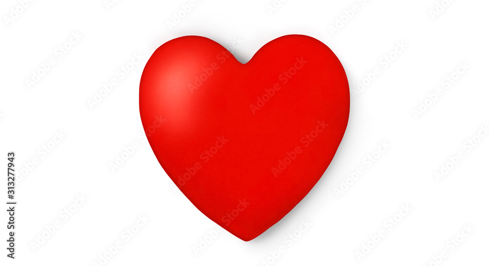 3D heart with shadow isolated on a white background. Concept symbol of love, valentines day, icon.