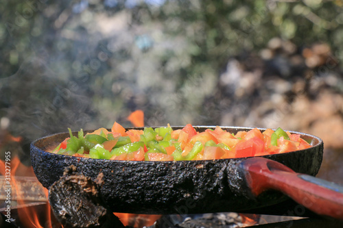 Obraz na płótnie Frying tomatoes in nature w salonie