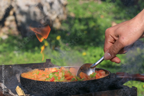 Obraz na płótnie Frying tomatoes in nature w salonie