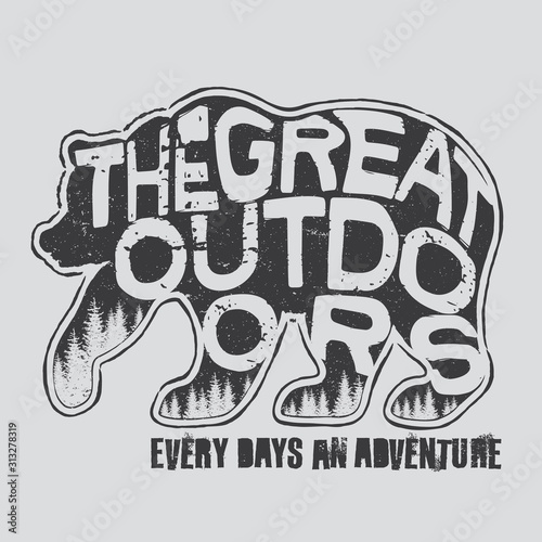 Typography label With Wild Bear silhouette. Vector illustration.
