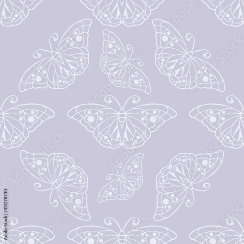 Seamless pattern with butterflies. Gray color.