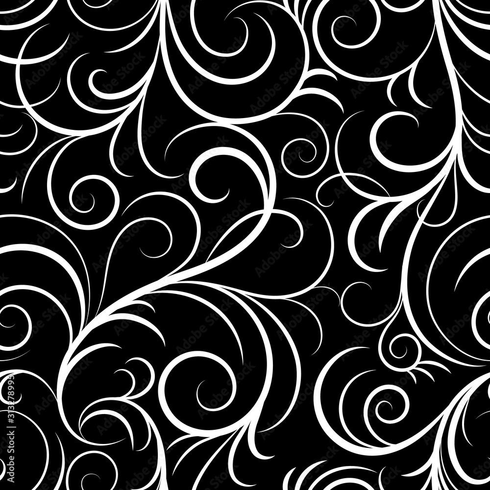 Vector illustration.Seamless black and white background with curls.EPS 8