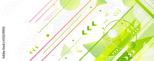 Banner summer ecology poster triangle vector futuristic light minimal geometric hipster white background. Green and yellow lines and points natural