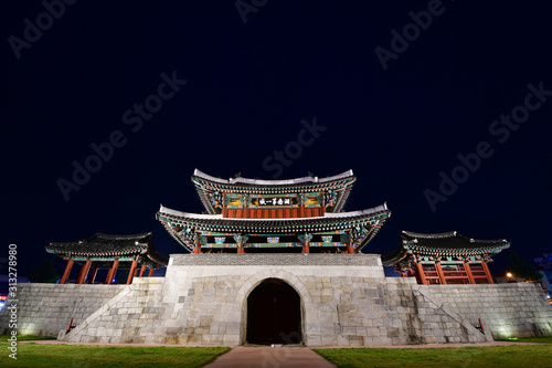 The Nightscape of Pungnammun in Jeonju City, Korea. Korean Treasure No. 308.