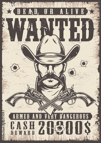 Vintage wanted wild west poster