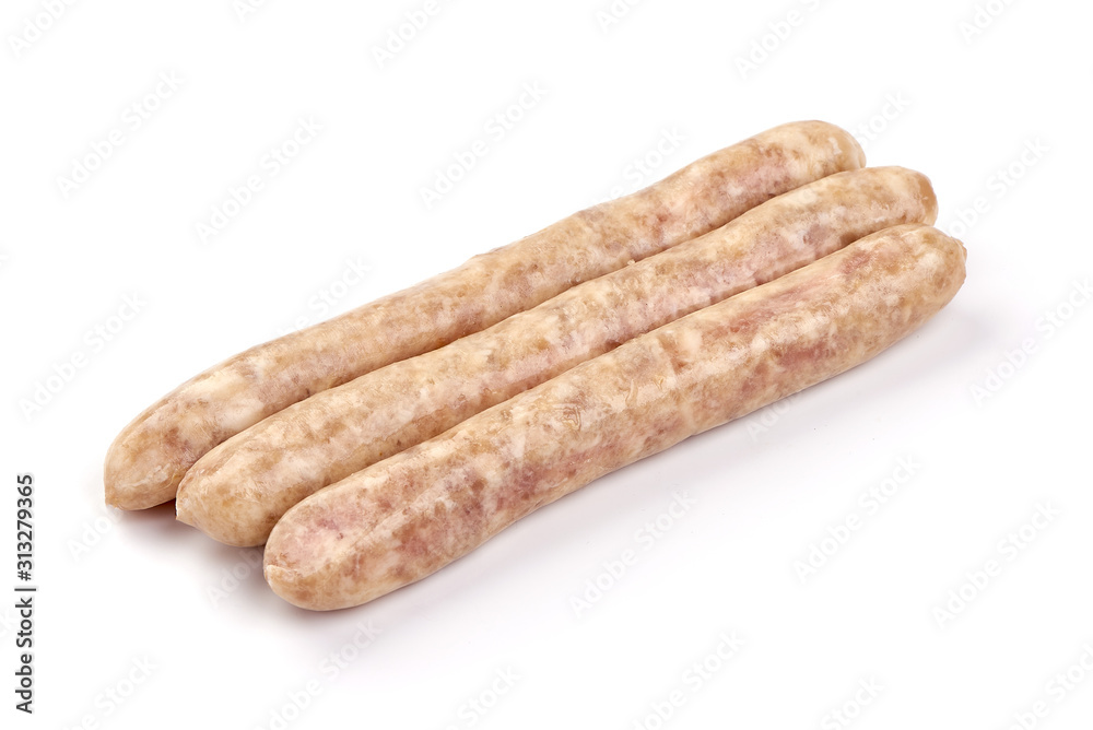 Raw Chicken Sausages, isolated on white background Raw Chicken Sausages, isolated on white background