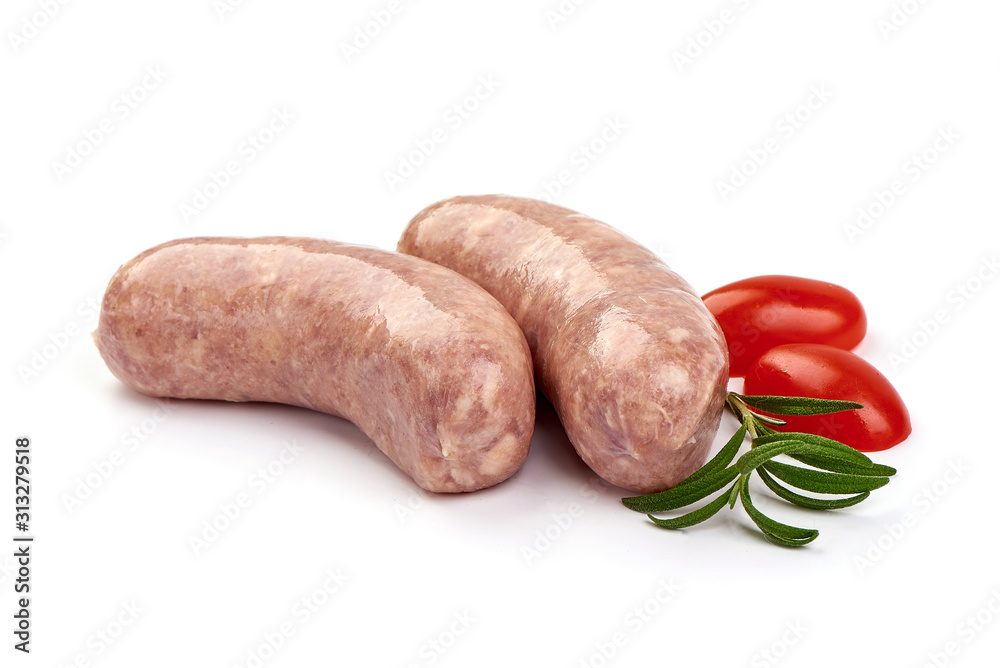 Raw pork Sausages, isolated on white background Raw pork Sausages, isolated on white background