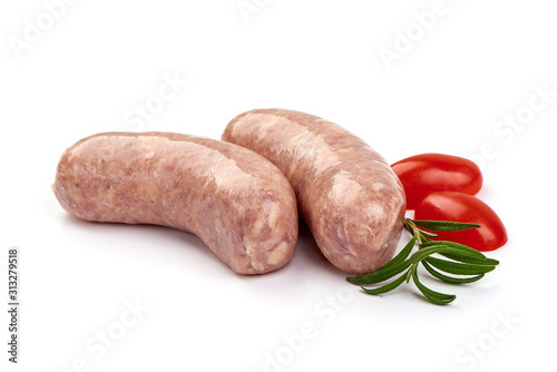 Raw pork Sausages, isolated on white background